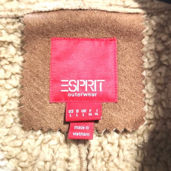Vintage 80's/90's Esprit Faux Suede Sherpa Lined w/Hood Coat Large - Picture 7 of 12